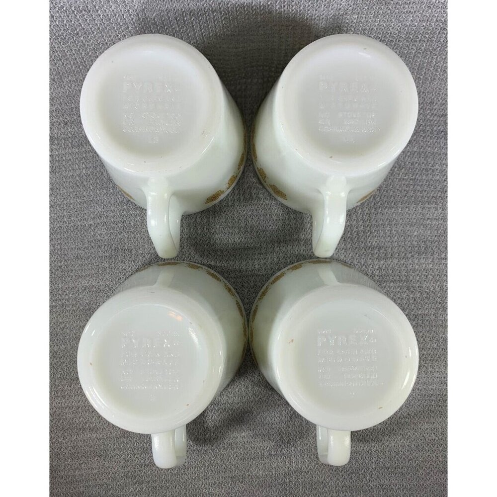 Vintage Pyrex Butterfly Gold Coffee Mugs Corning D-Handle Milk Glass Cups 4 pcs - Picture 5 of 8